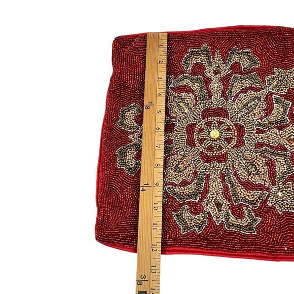 x3 Pier 1 Red Satin Heavily Beaded Geometric Snowflake Festive Pillows Holiday - Picture 11 of 12